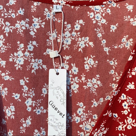 LAST 1! NWT Red Floral Wrap Midi Dress Sz L - Picture 3 of 6